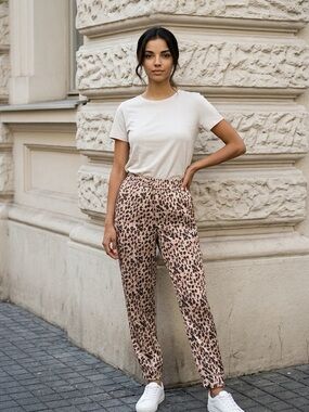 NWOT ZARA Satin Effect High Waisted jogging pants. Leopard  Sz Medium